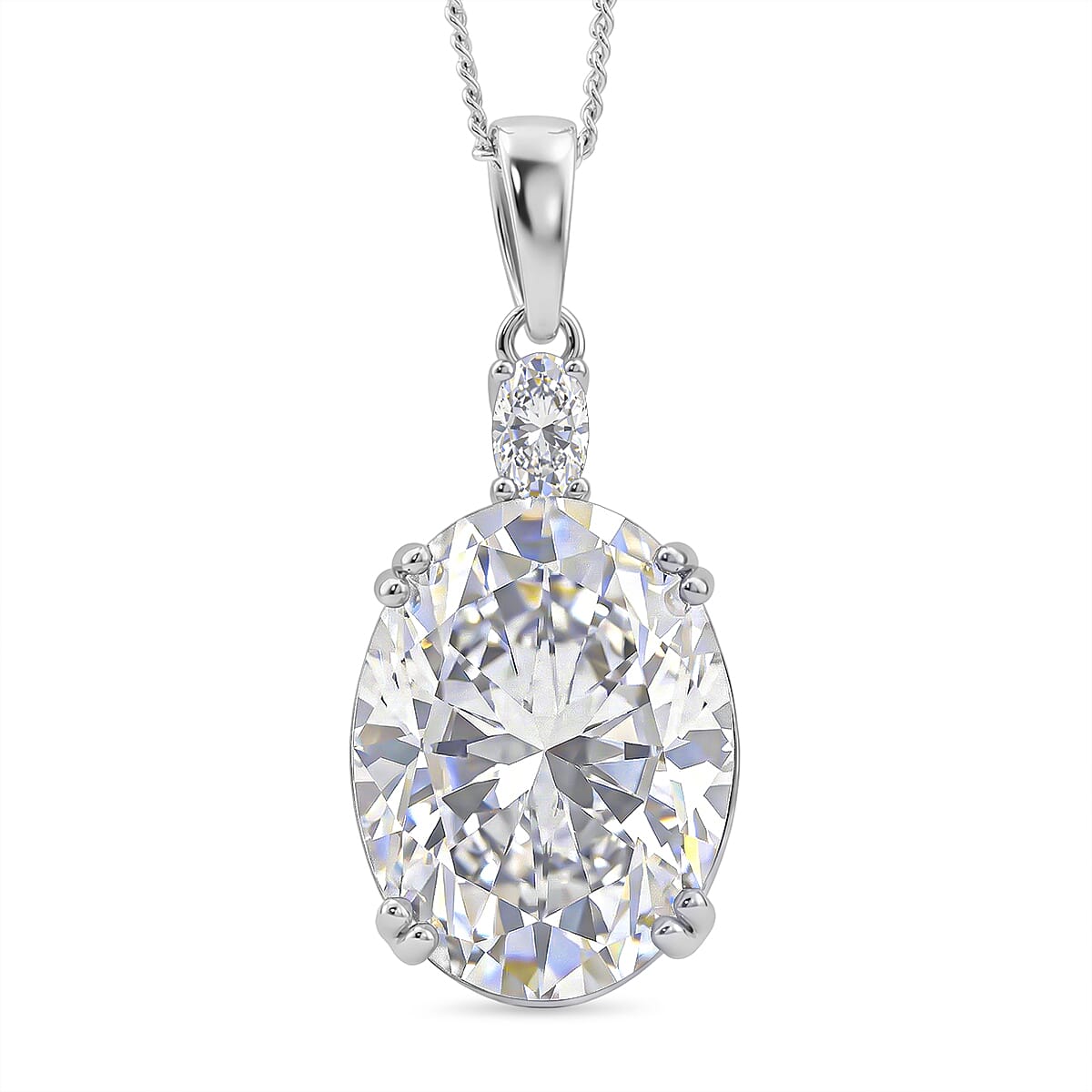 D'Joy Moissanite Solitaire Pendant with Chain (Size - 18) in Rhodium Overlay Sterling Silver 10.24 Ct. 4440204 0