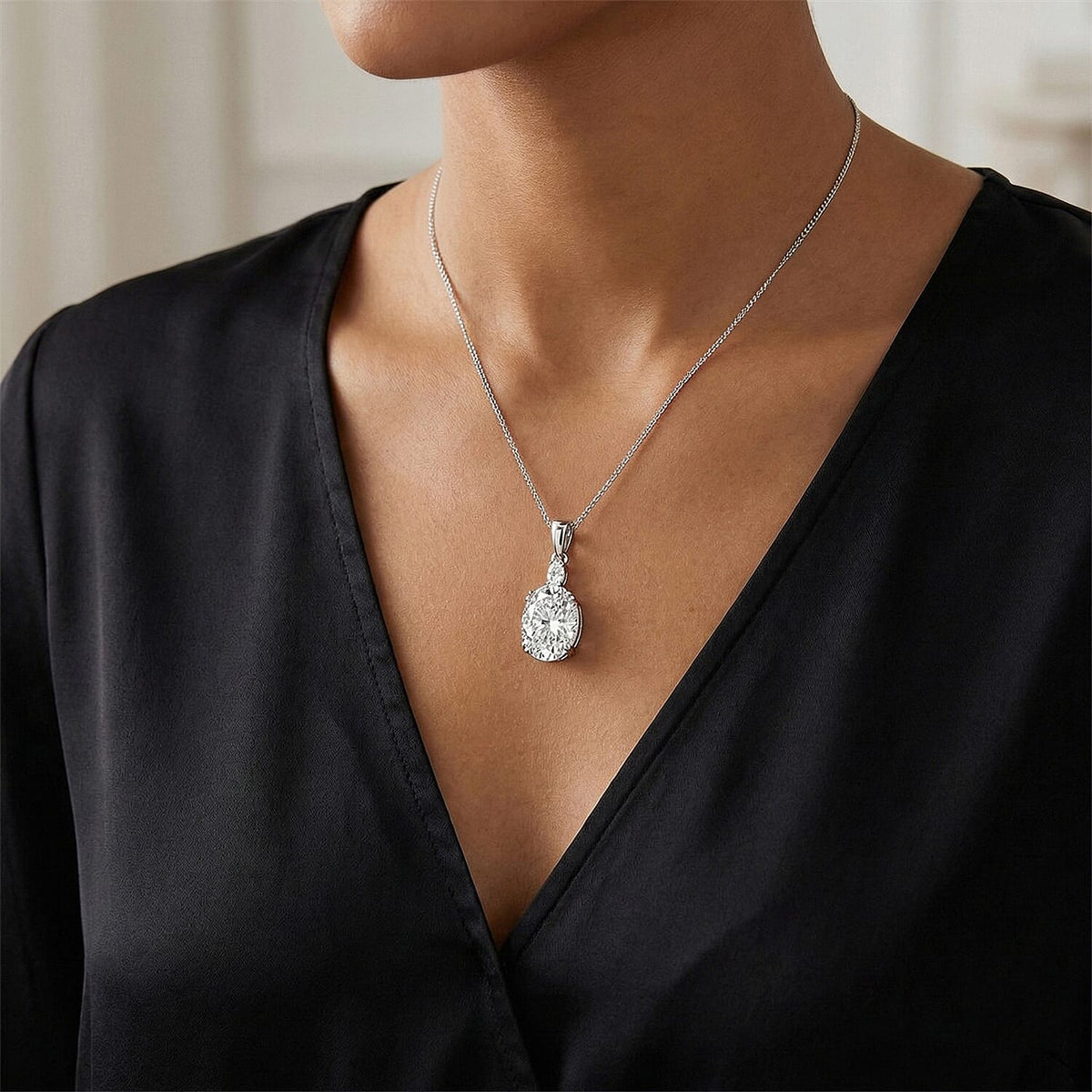 D'Joy Moissanite Solitaire Pendant with Chain (Size - 18) in Rhodium Overlay Sterling Silver 10.24 Ct. 4440204 3