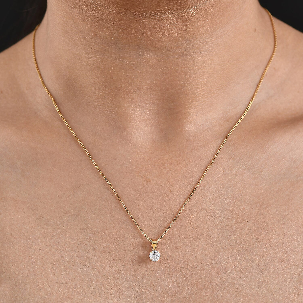 Moissanite Solitaire Pendant in Yellow Gold Plated Sterling Silver V32605638 2