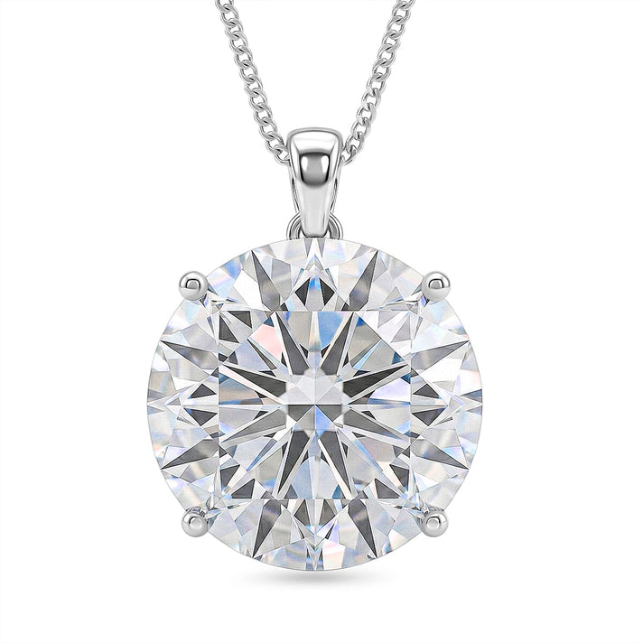 BIGGEST MOISSANITE AT TJC - Moissanite Solitaire Pendant with Chain (Size 18) in Rhodium Overlay Sterling Silver 30.00 Ct. 4463772 1