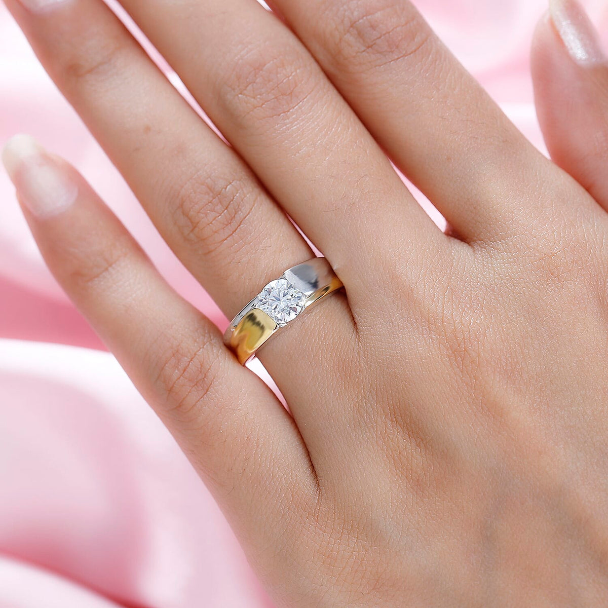 Closeout Deal - Moissanite Dual Tone Solitaire Ring in Sterling Silver 7757255 3