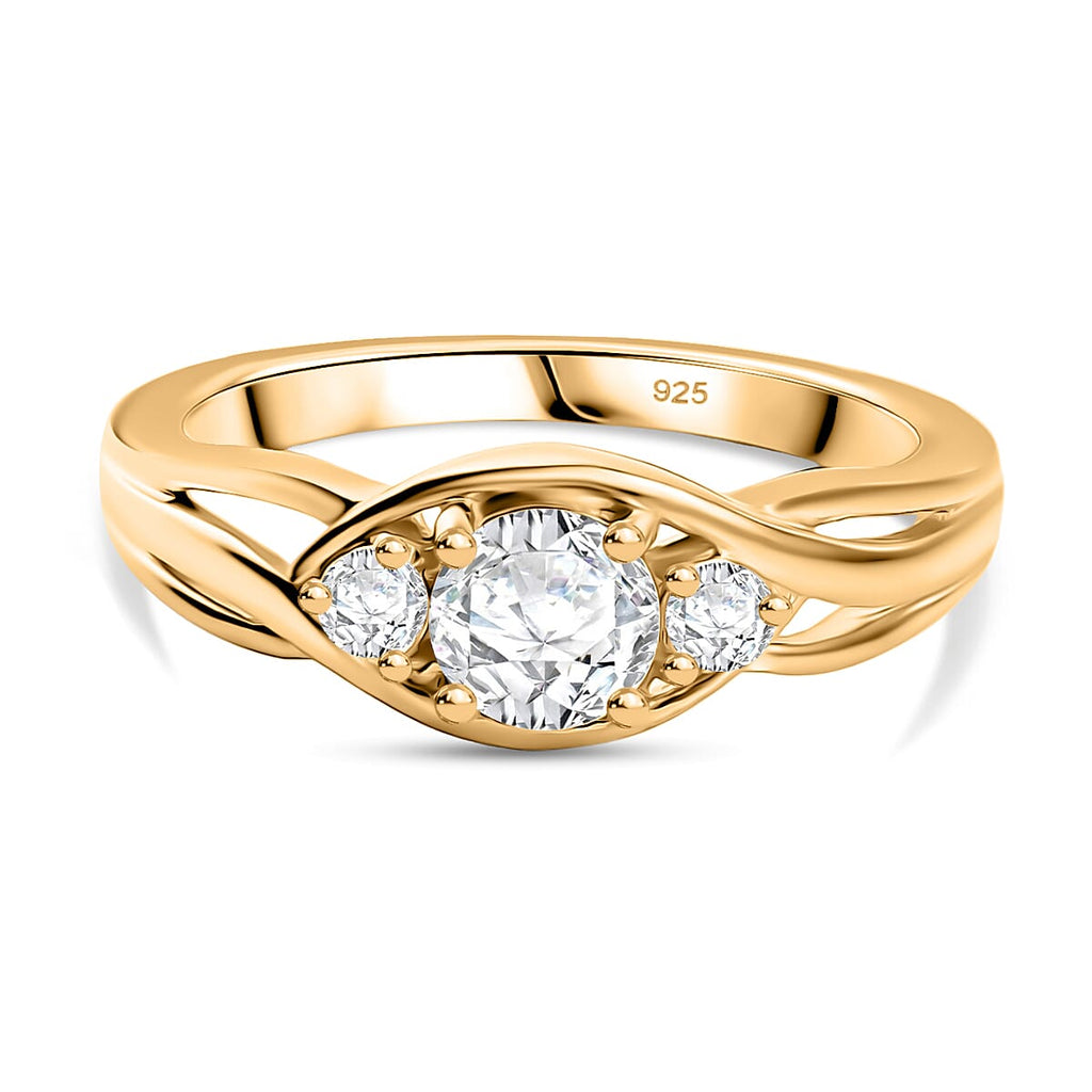 Moissanite Solitaire Ring in Yellow Gold Plated Sterling Silver