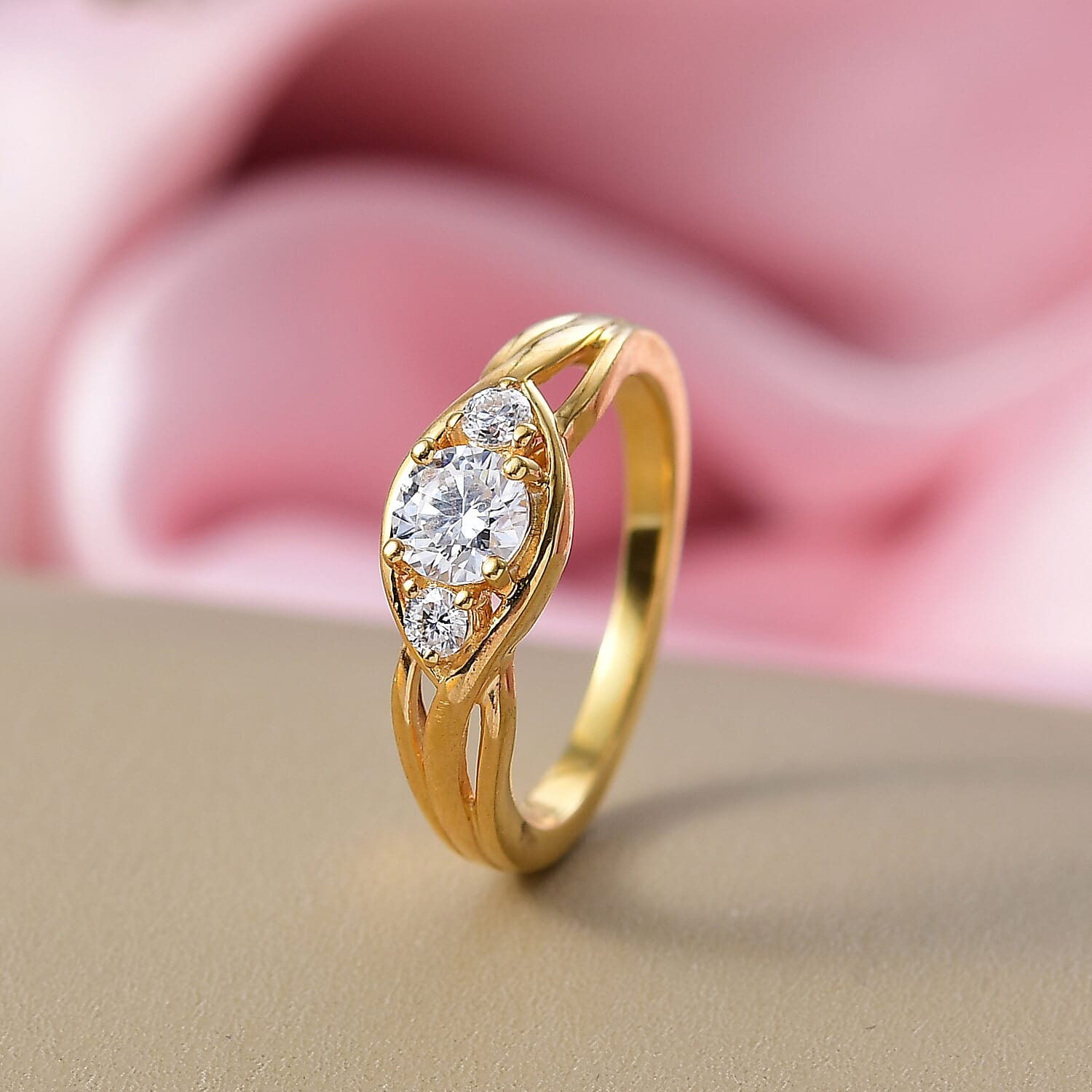 Moissanite 3-Stone Ring in Yellow Gold Over Sterling Silver 8312240 2