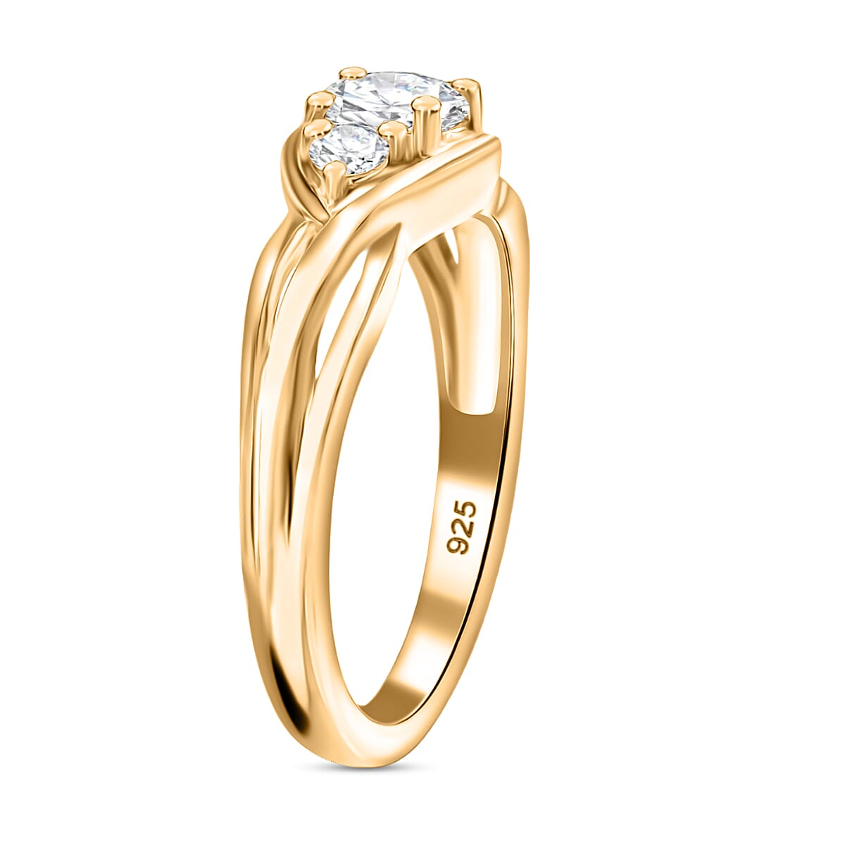 Moissanite 3-Stone Ring in Yellow Gold Over Sterling Silver 8312240 4