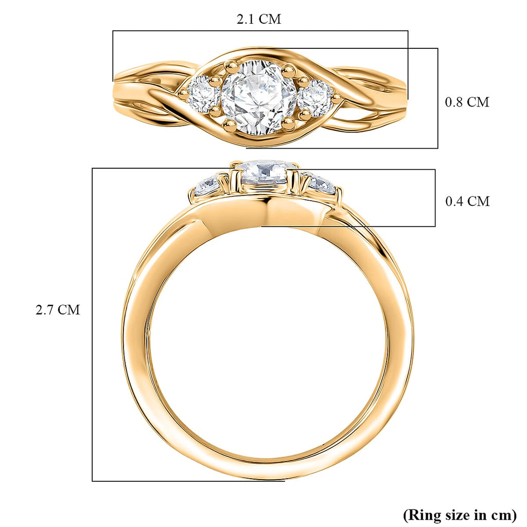 Moissanite Solitaire Ring in Yellow Gold Plated Sterling Silver