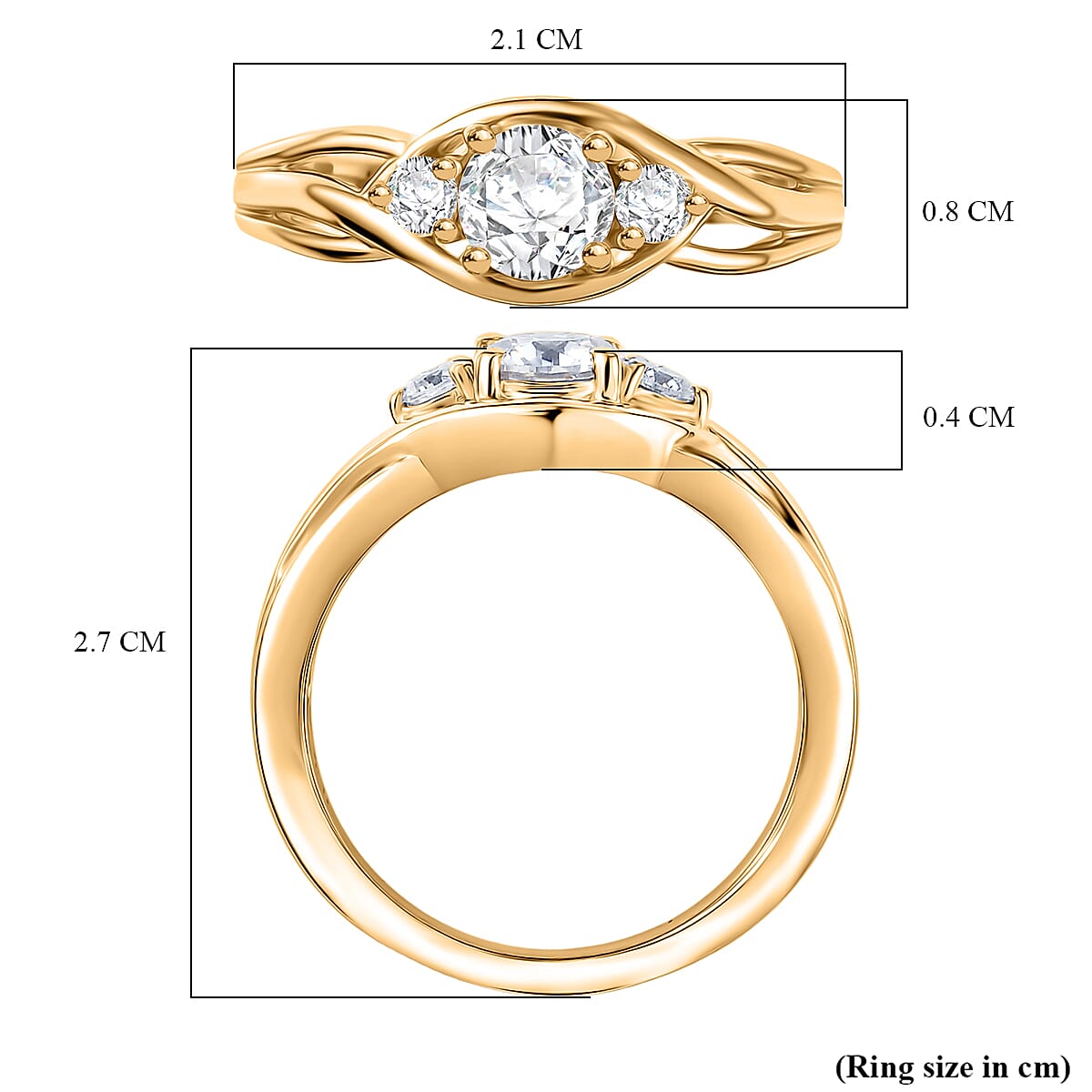 Moissanite 3-Stone Ring in Yellow Gold Over Sterling Silver 8312240 6