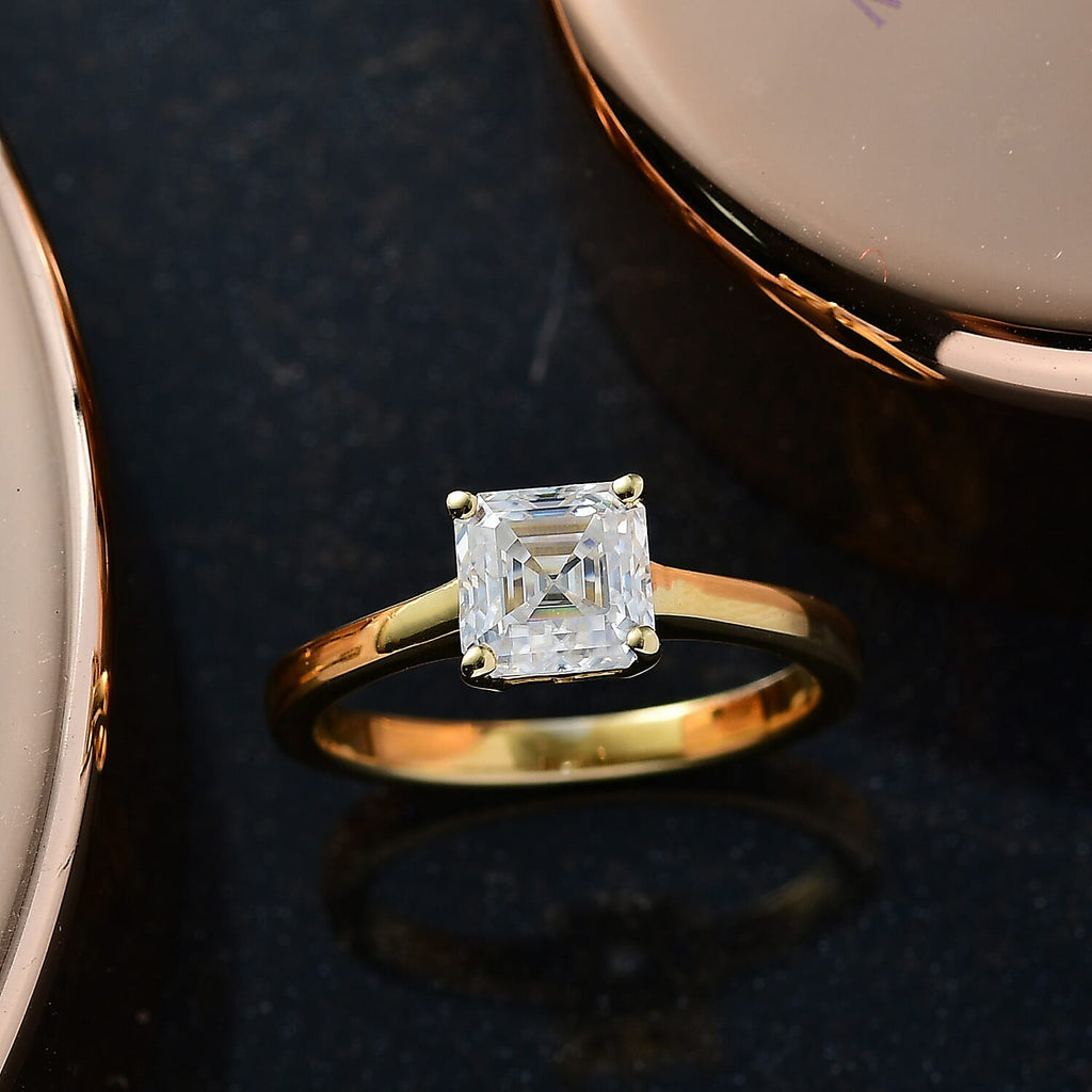 Moissanite Solitaire Ring in 18K Yellow Gold Plating Sterling Silver 1.16 Ct.