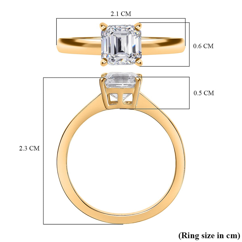 Moissanite Solitaire Ring in 18K Yellow Gold Plating Sterling Silver 1.16 Ct.