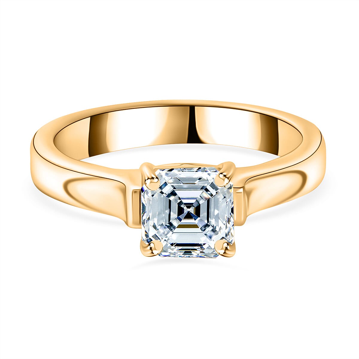 Designer Inspired - Moissanite (Asscher Cut) Solitaire Ring in 18K Yellow Gold Vermeil Plated Sterling Silver 1.15 Ct 7784690 0