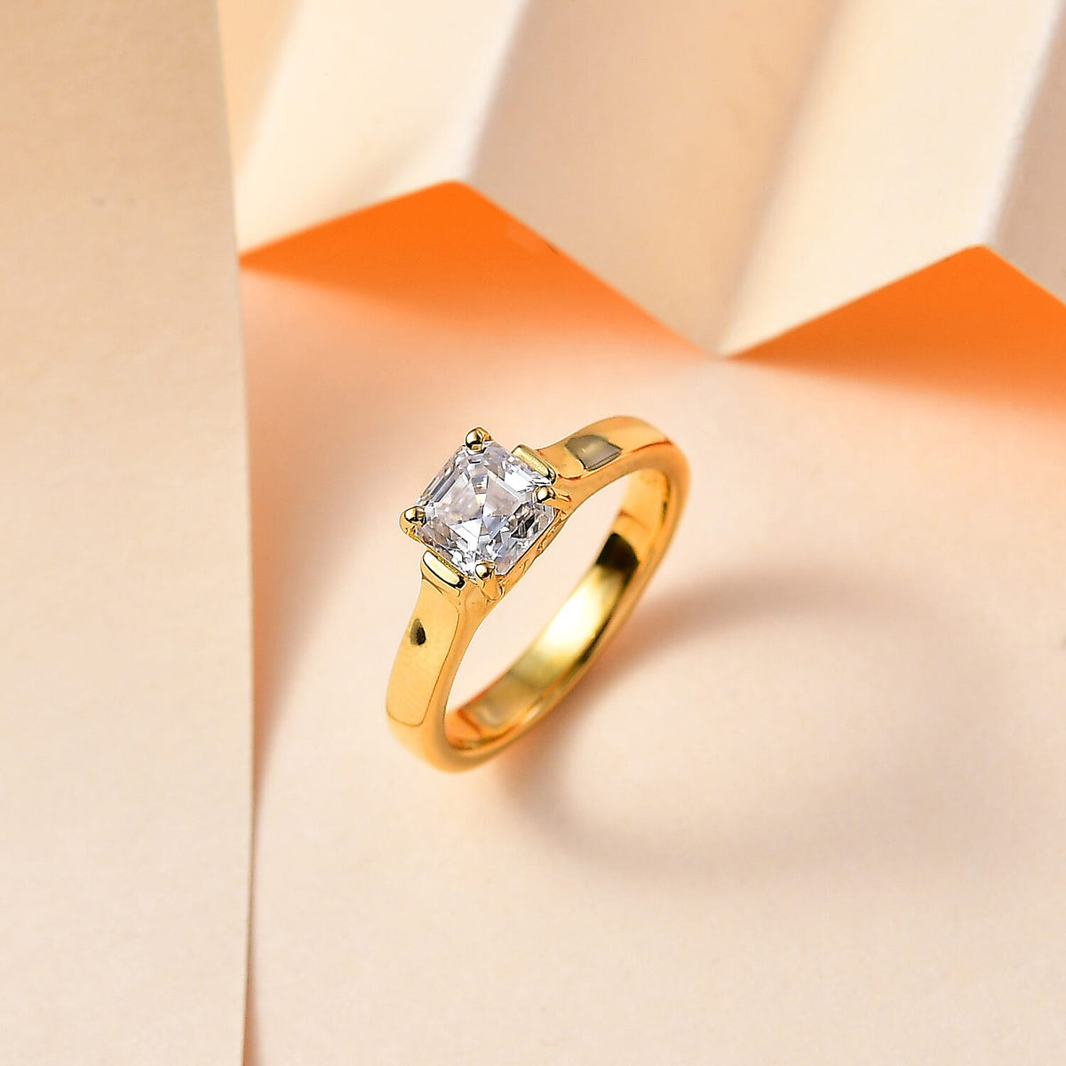 Designer Inspired - Moissanite (Asscher Cut) Solitaire Ring in 18K Yellow Gold Vermeil Plated Sterling Silver 1.15 Ct 7784690 1