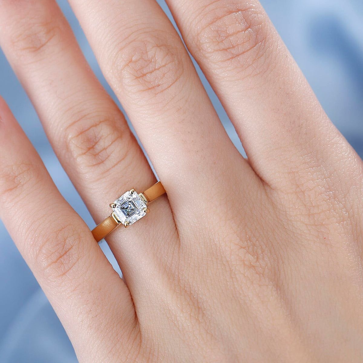 Designer Inspired - Moissanite (Asscher Cut) Solitaire Ring in 18K Yellow Gold Vermeil Plated Sterling Silver 1.15 Ct 7784690 2