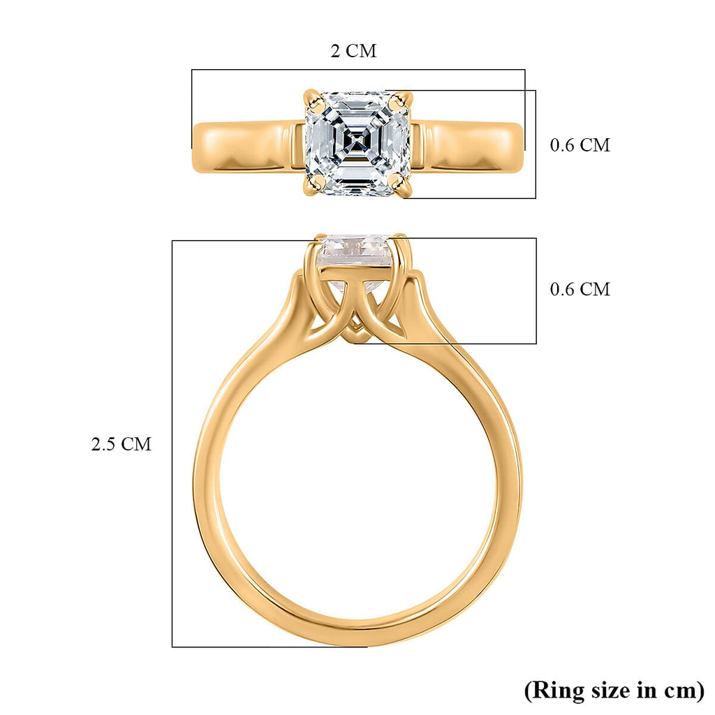 Designer Inspired - Moissanite (Asscher Cut) Solitaire Ring in 18K YG Vermeil Plated Sterling Silver 1.15 Ct