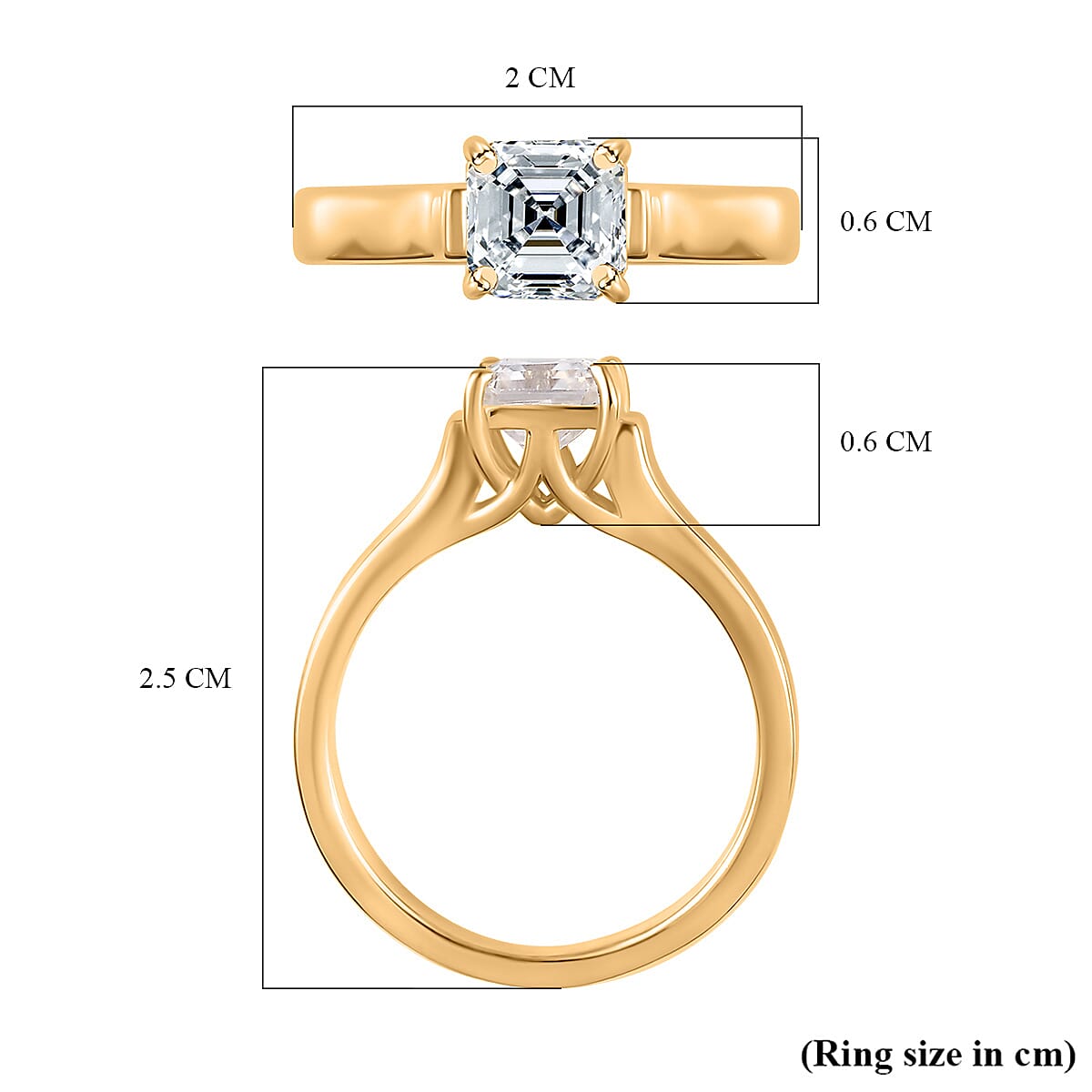 Designer Inspired - Moissanite (Asscher Cut) Solitaire Ring in 18K Yellow Gold Vermeil Plated Sterling Silver 1.15 Ct 7784690 4