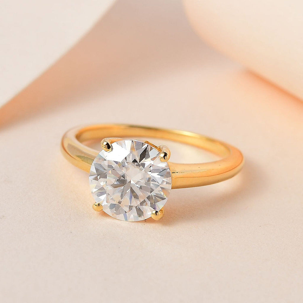 Moissanite Solitaire Ring in 18K Vermeil Yellow Gold Plated Sterling 2.12 Ct.