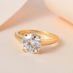 Moissanite Solitaire Ring in 18K Vermeil Yellow Gold Plated Sterling 2.12 Ct.