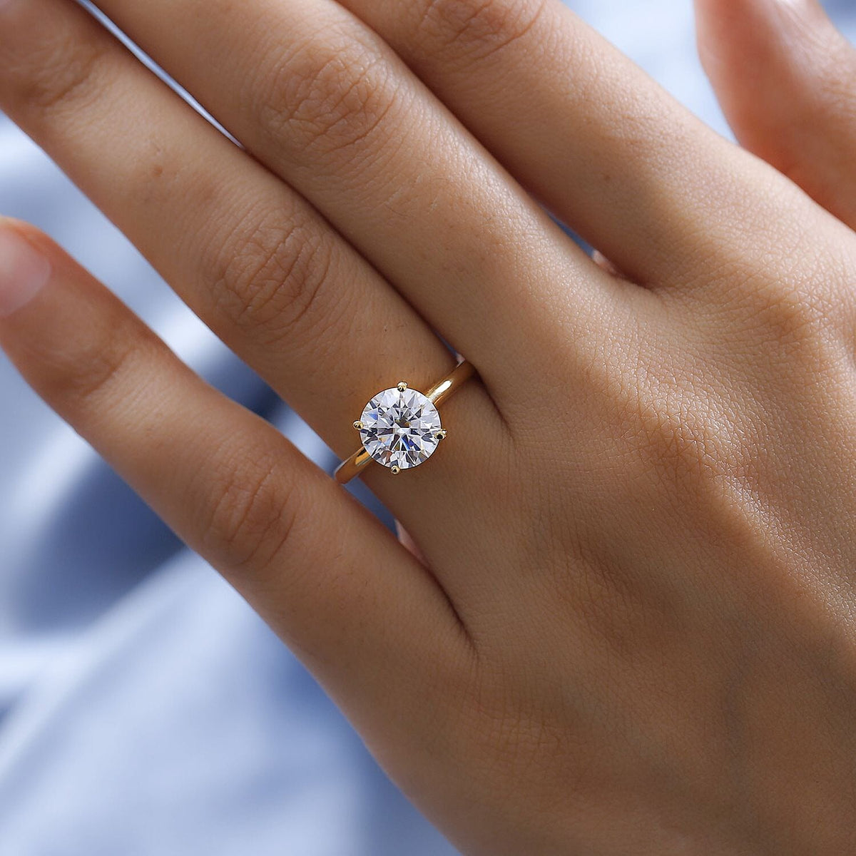 Moissanite Solitaire Ring in 18K Yellow Gold Vermeil Plated Sterling Silver 7925659 2