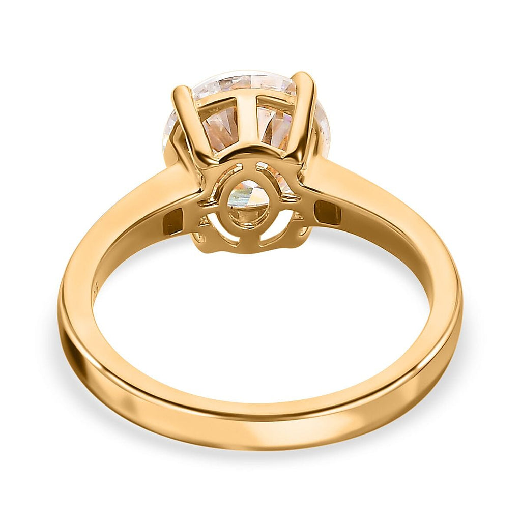 Moissanite Solitaire Ring in 18K Vermeil Yellow Gold Plated Sterling 2.12 Ct.