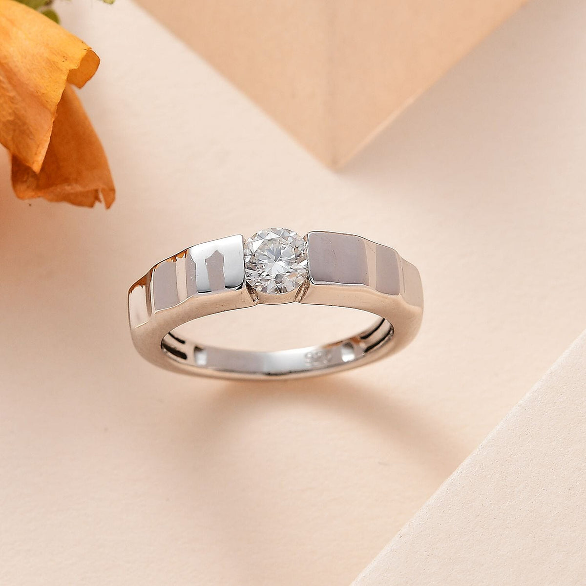 Moissanite Solitaire Band Ring in Platinum Overlay Sterling Silver 7711463 1