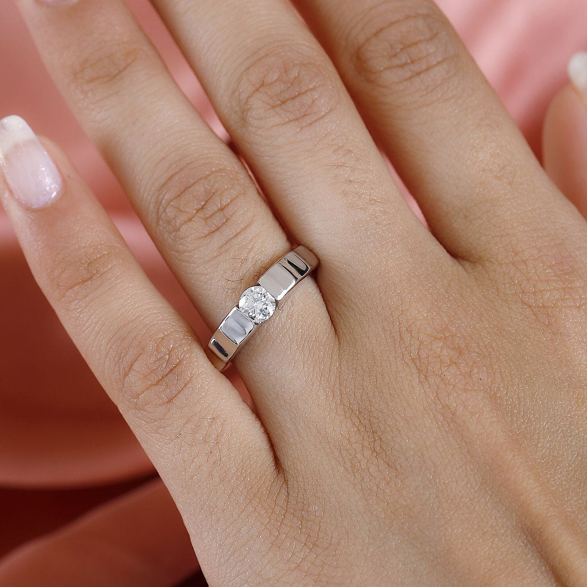 Moissanite Solitaire Band Ring in Platinum Overlay Sterling Silver 7711463 2
