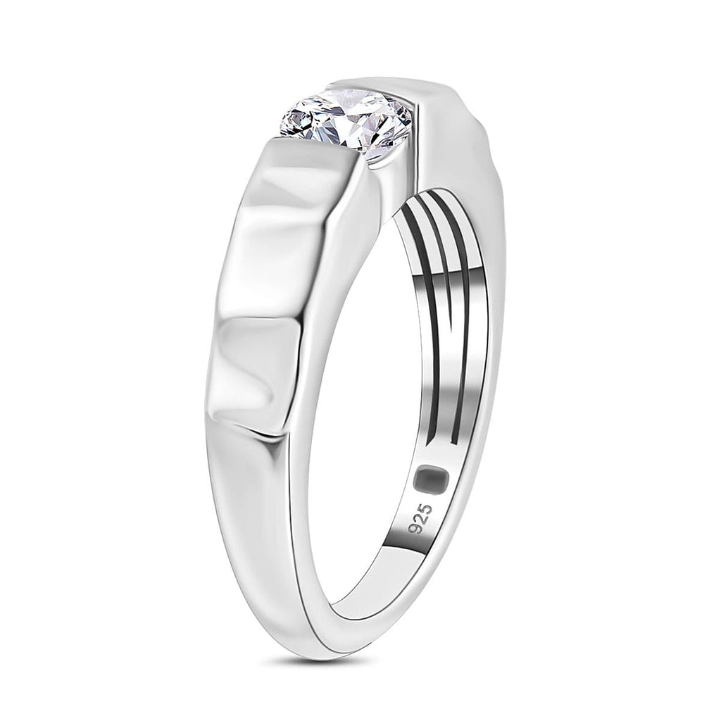 Moissanite Solitaire Band Ring in Platinum Overlay Sterling Silver
