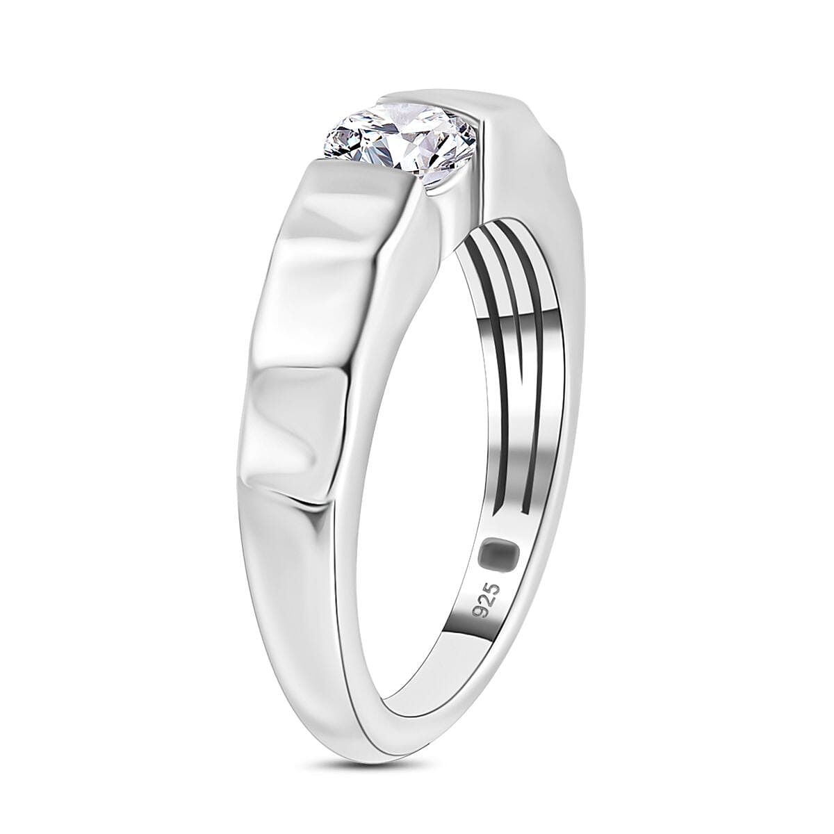 Moissanite Solitaire Band Ring in Platinum Overlay Sterling Silver 7711463 3