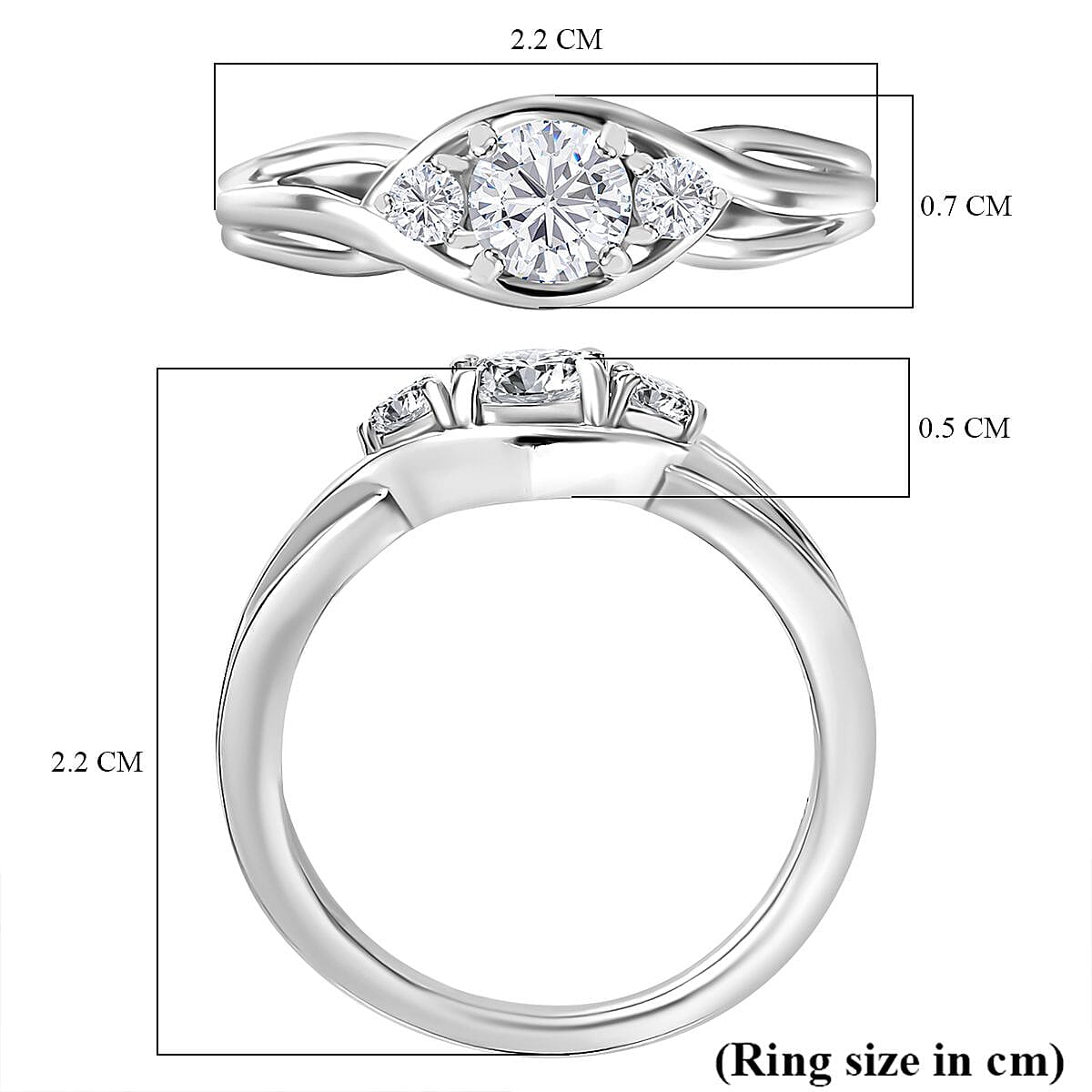 Moissanite Infinity Three Stone Ring in Platinum Overlay Sterling Silver 7864220 11