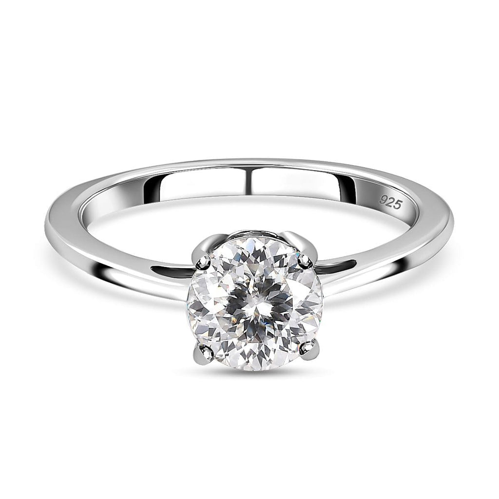 D'Joy Moissanite Solitaire Ring in Platinum Overlay Sterling Silver