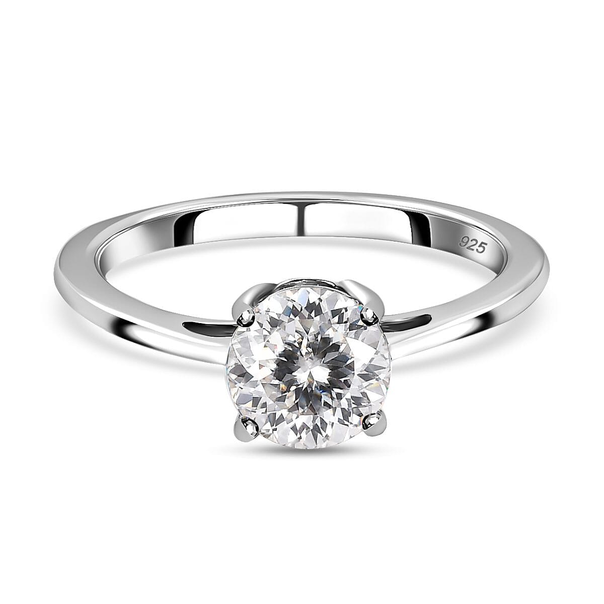 D'Joy Moissanite Solitaire Ring in Platinum Overlay Sterling Silver V32515244 0