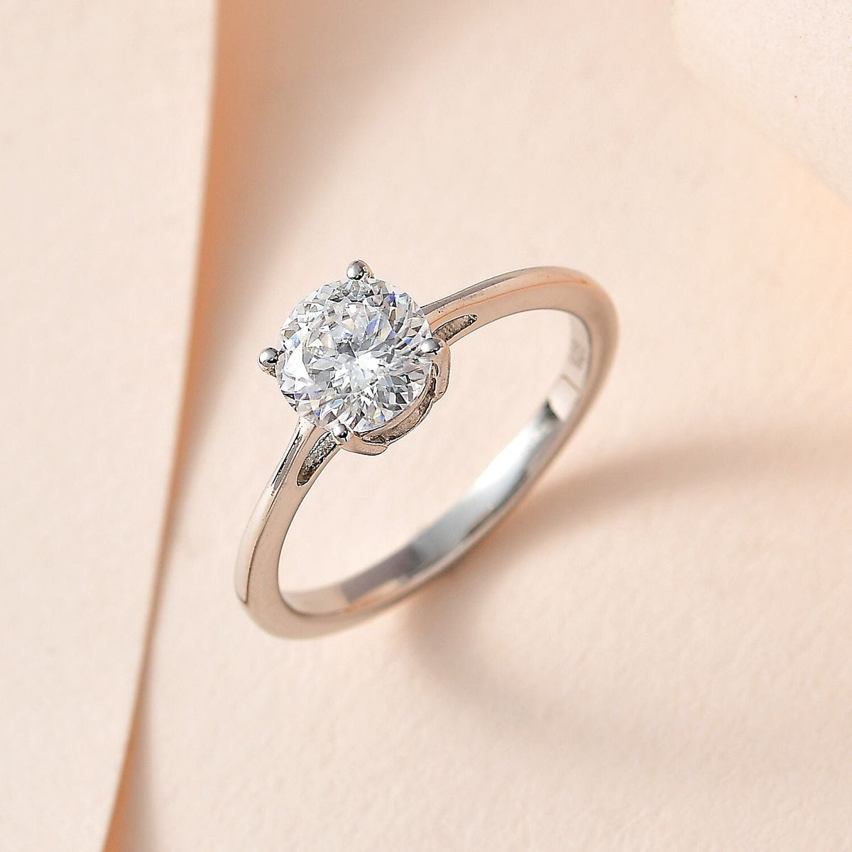 D'Joy Moissanite Solitaire Ring in Platinum Overlay Sterling Silver V32515244 2
