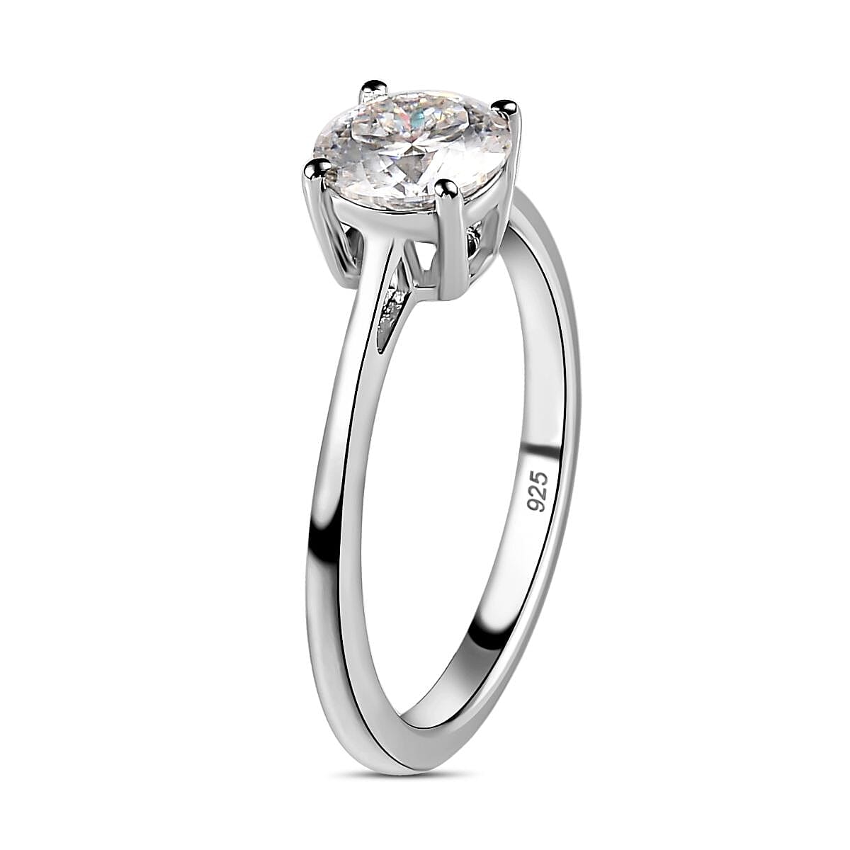 D'Joy Moissanite Solitaire Ring in Platinum Overlay Sterling Silver V32515244 4
