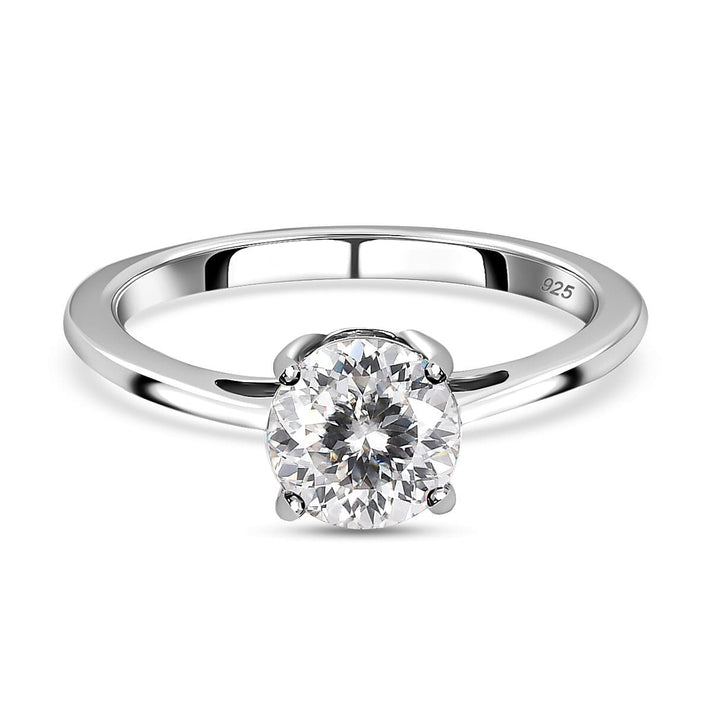 D'Joy Moissanite Solitaire Ring in Platinum Overlay Sterling Silver V32639232 1