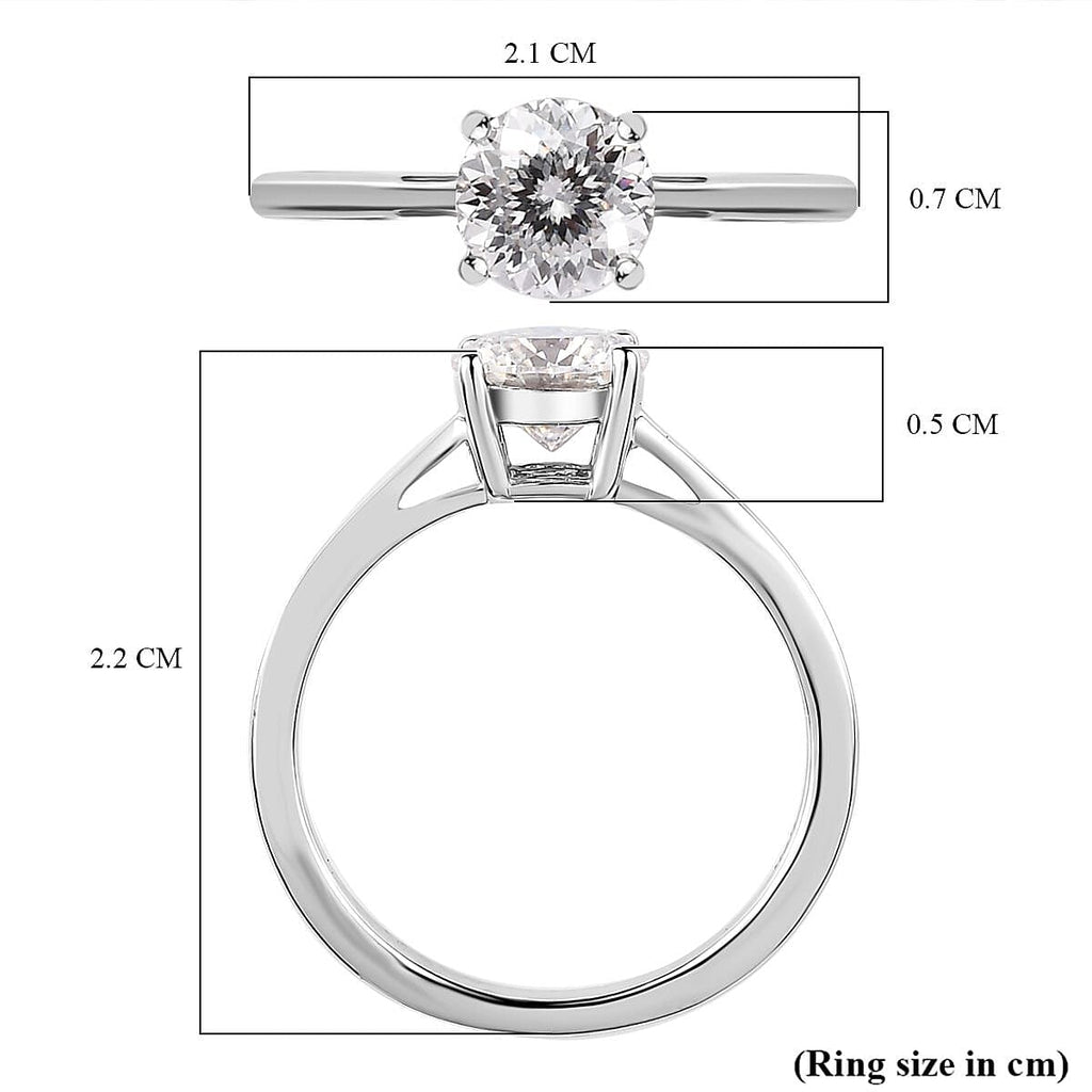 D'Joy Moissanite Solitaire Ring in Platinum Overlay Sterling Silver