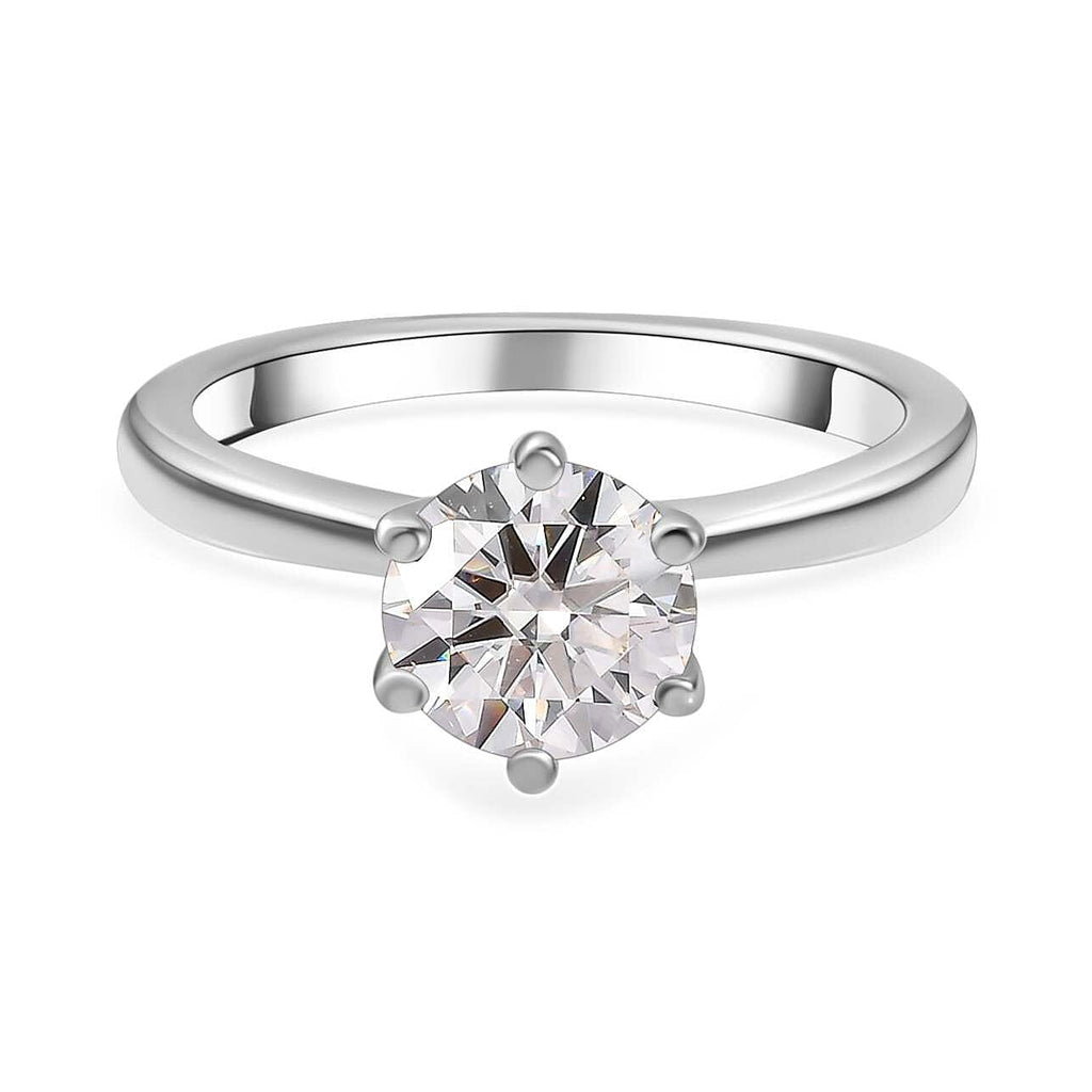 Moissanite  Solitaire Ring in Platinum Overlay Sterling Silver 1.15 Ct