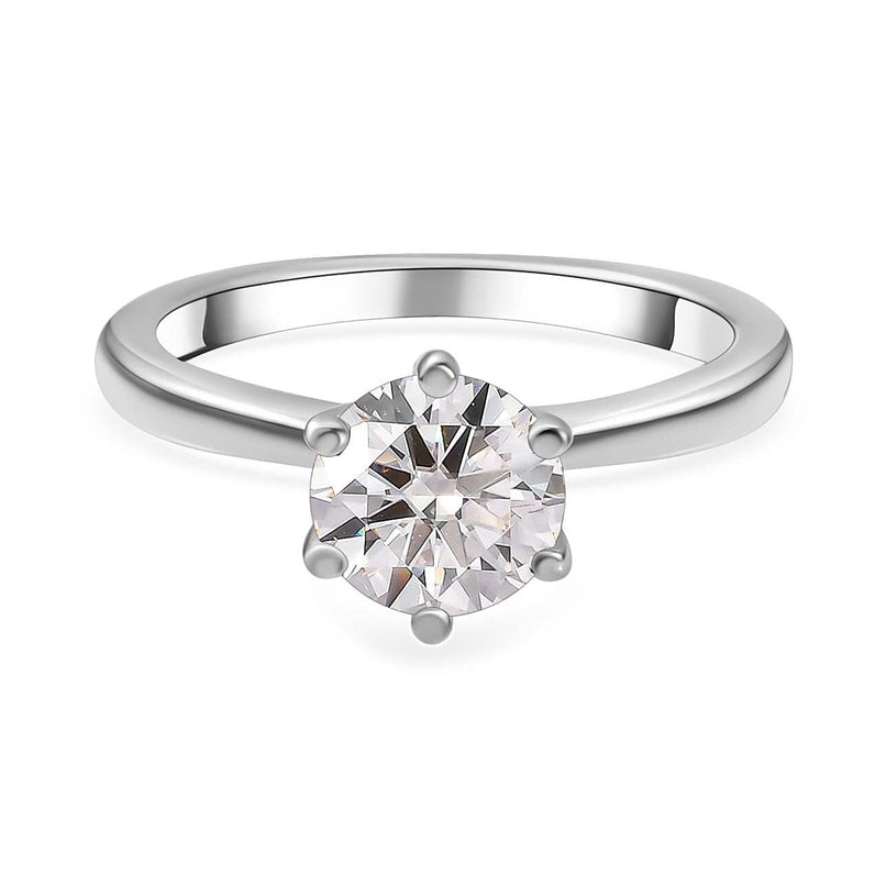 Moissanite  Solitaire Ring in Platinum Overlay Sterling Silver 1.15 Ct