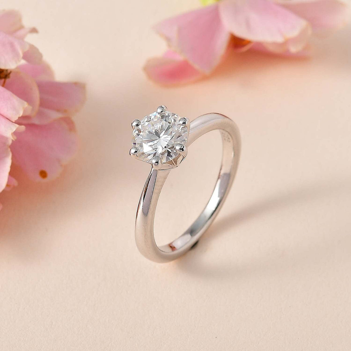 GRA Certified Moissanite Solitaire Ring in Platinum Overlay Sterling Silver 1.14 Ct V32639144 2