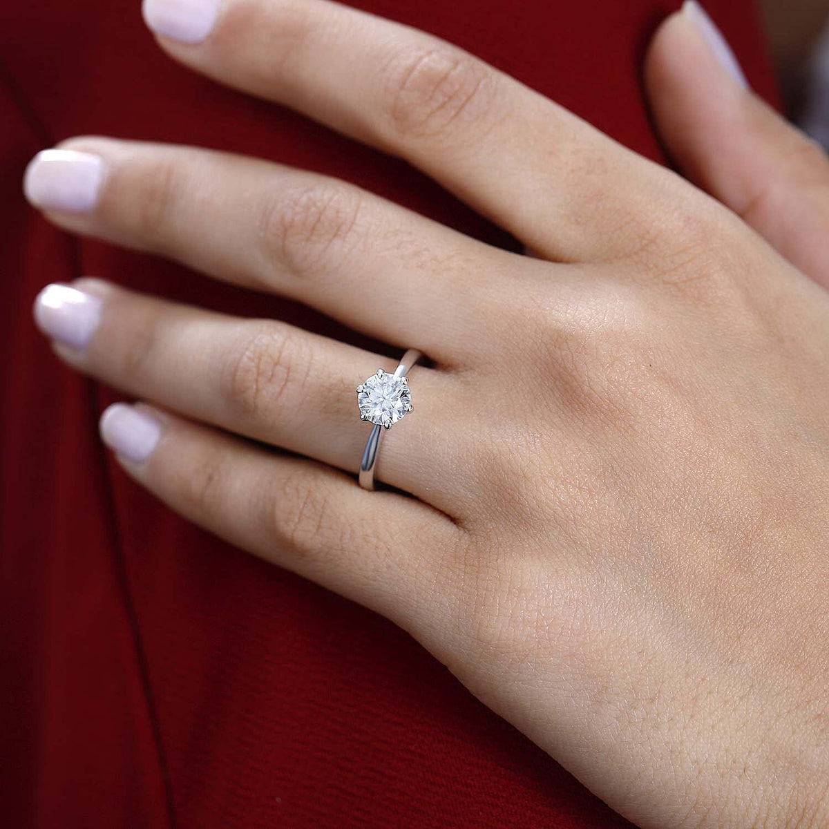 GRA Certified Moissanite Solitaire Ring in Platinum Overlay Sterling Silver 1.14 Ct V32639144 4