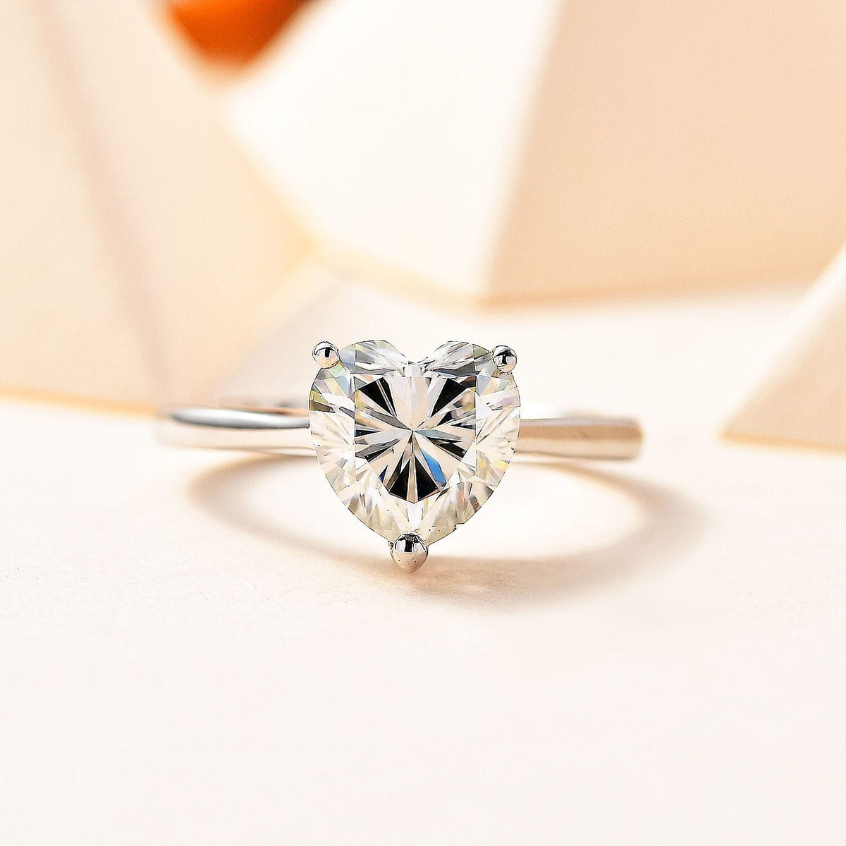 Moissanite Solitaire Heart Ring in Platinum Overlay Sterling Silver 7712053 1