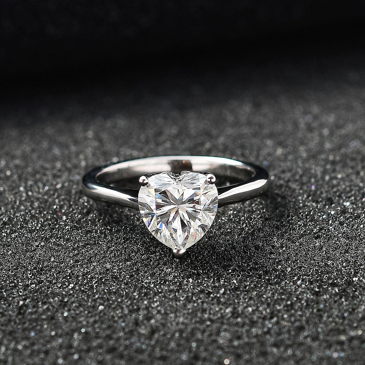 Moissanite Solitaire Heart Ring in Platinum Overlay Sterling Silver 7712053 2