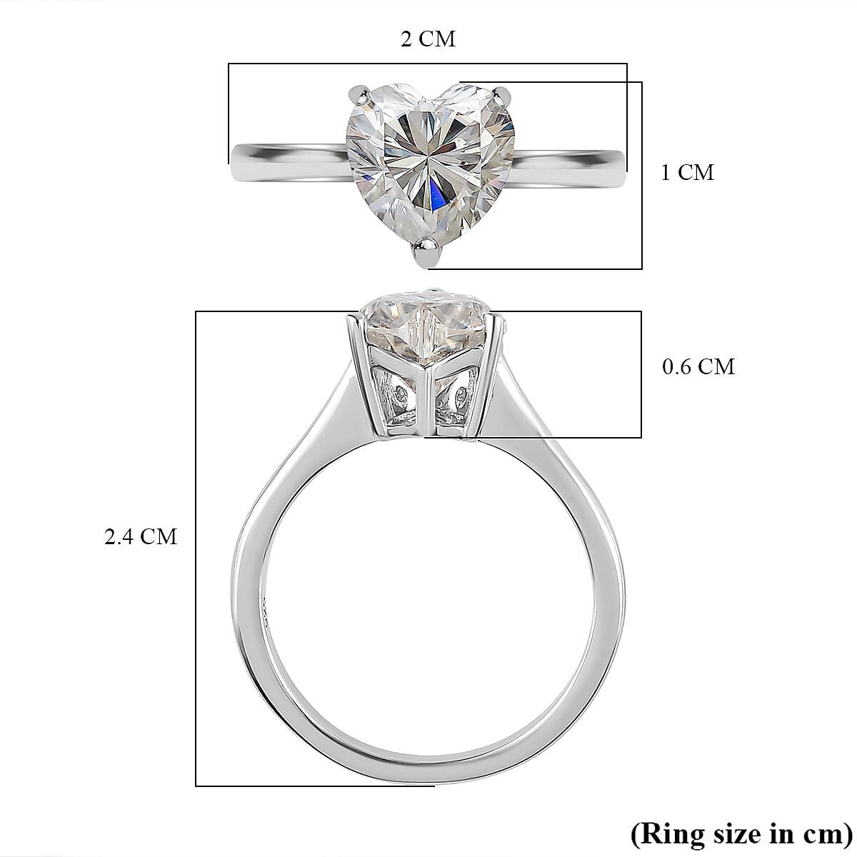 Moissanite Solitaire Heart Ring in Platinum Overlay Sterling Silver 7712053 6