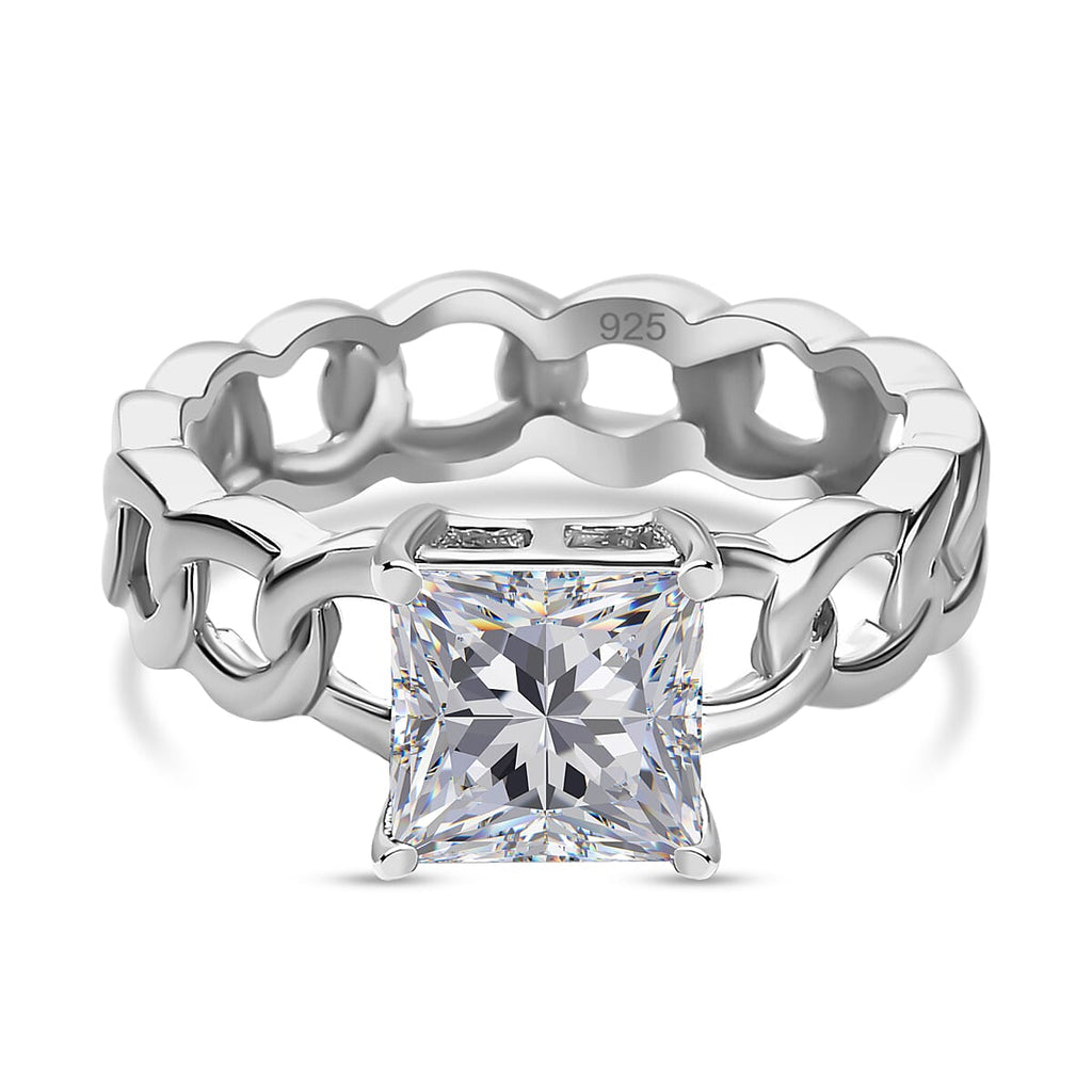 Moissanite Solitaire Ring in Platinum Overlay Sterling Silver 1.86 Ct.