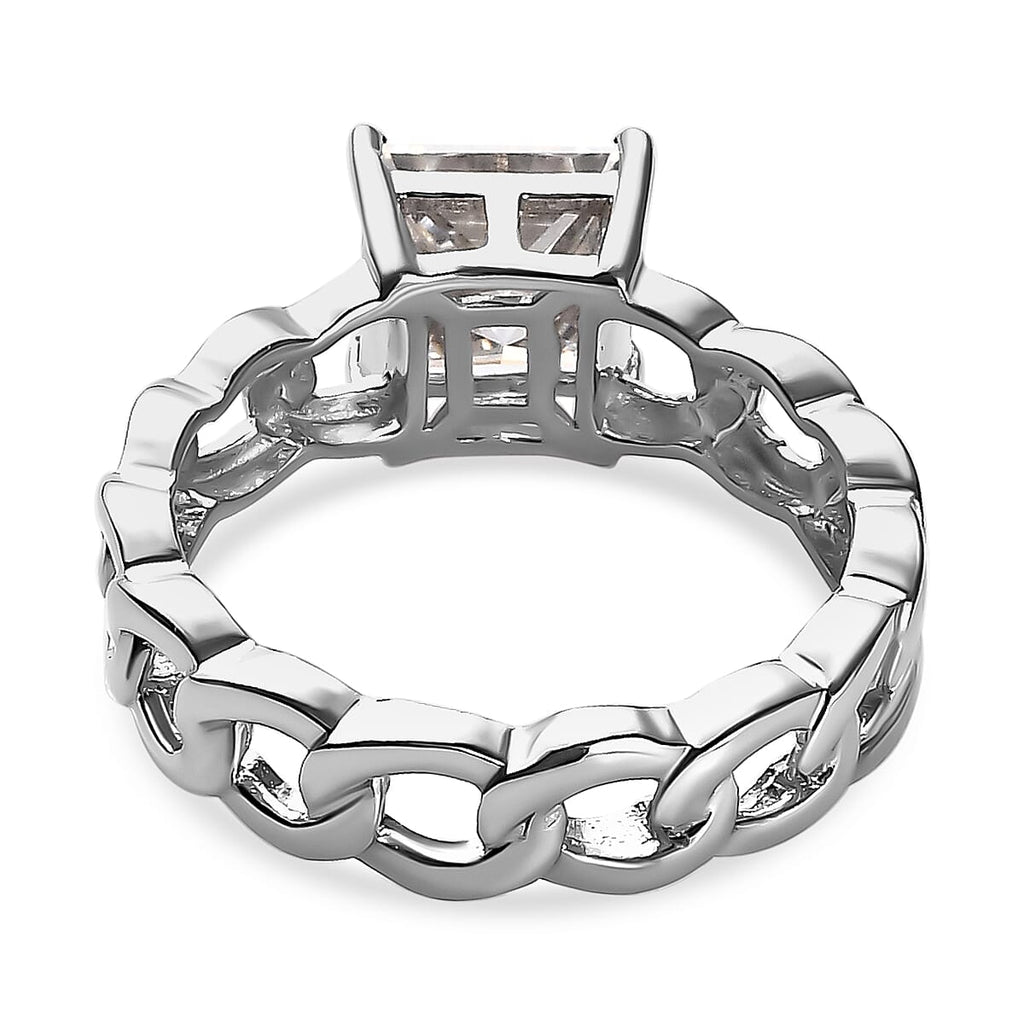 Moissanite Solitaire Ring in Platinum Overlay Sterling Silver 1.86 Ct.