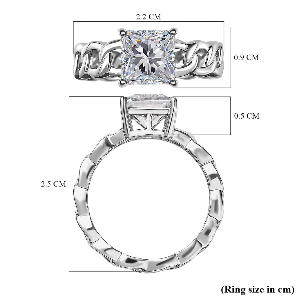 Moissanite Solitaire Ring in Platinum Overlay Sterling Silver 1.86 Ct.