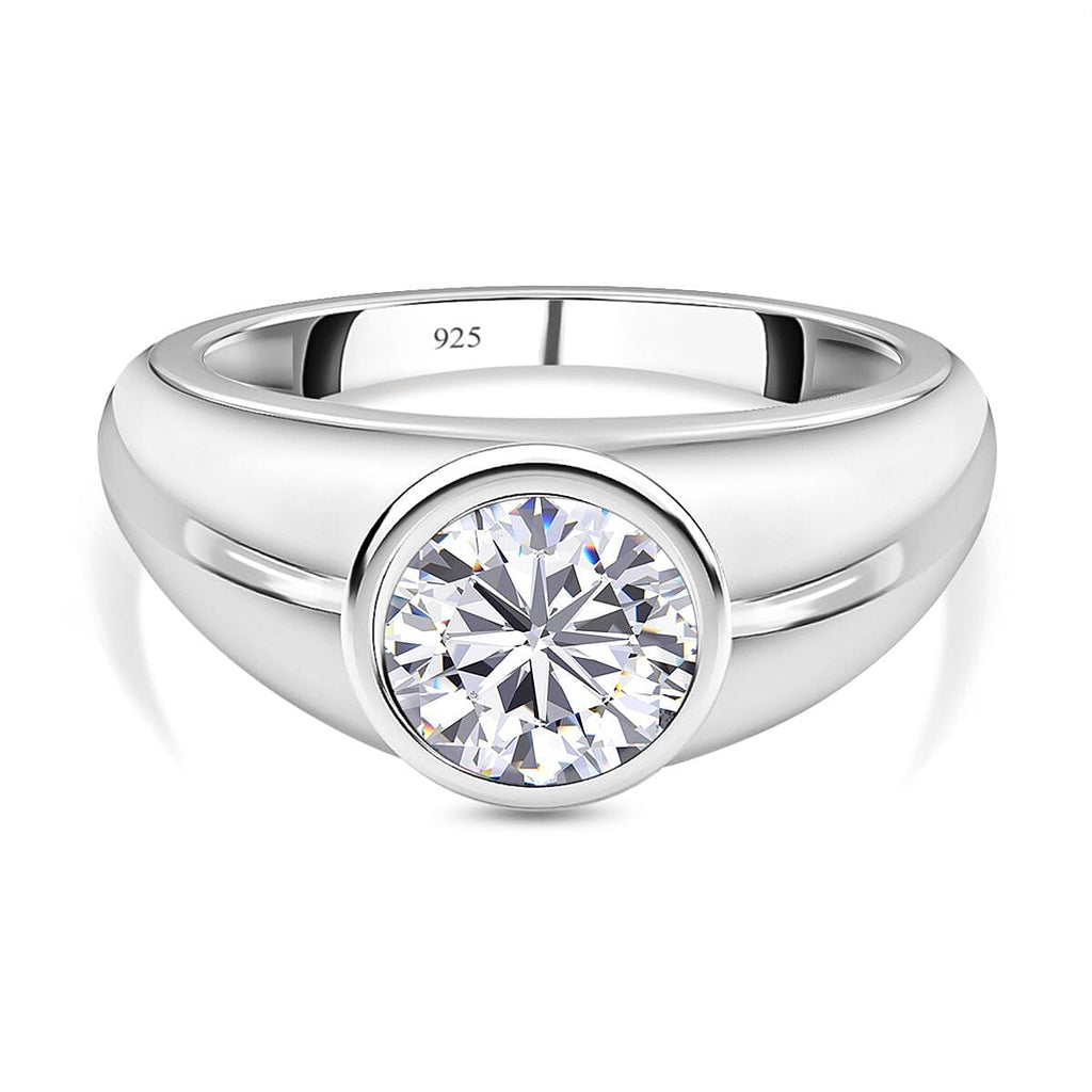 Moissanite Solitaire Ring in Platinum Overlay Sterling Silver 1.74 Ct.