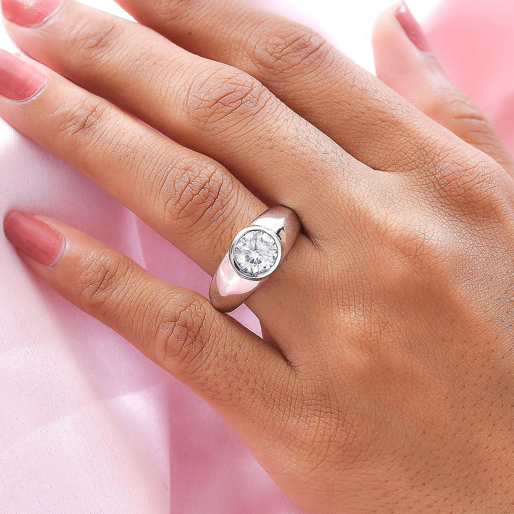 Moissanite Solitaire Ring in Platinum Overlay Sterling Silver 1.74 Ct.