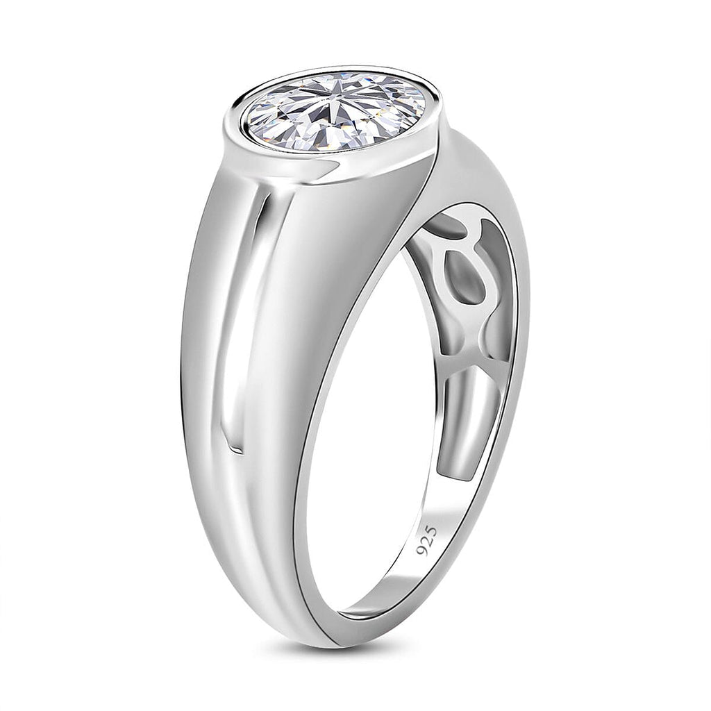 Moissanite Solitaire Ring in Platinum Overlay Sterling Silver 1.74 Ct.