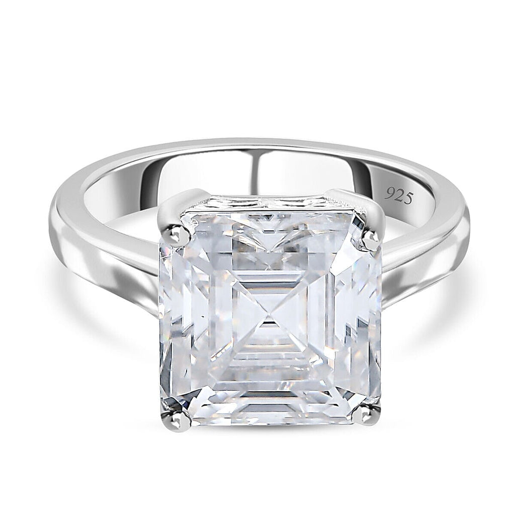 Moissanite (Asscher Cut) Solitaire Ring in Platinum Overlay Sterling Silver 5.40 Ct.