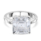 Moissanite (Asscher Cut) Solitaire Ring in Platinum Overlay Sterling Silver 5.40 Ct.