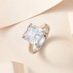 Moissanite (Asscher Cut) Solitaire Ring in Platinum Overlay Sterling Silver 5.40 Ct.