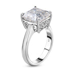 Moissanite (Asscher Cut) Solitaire Ring in Platinum Overlay Sterling Silver 5.40 Ct.
