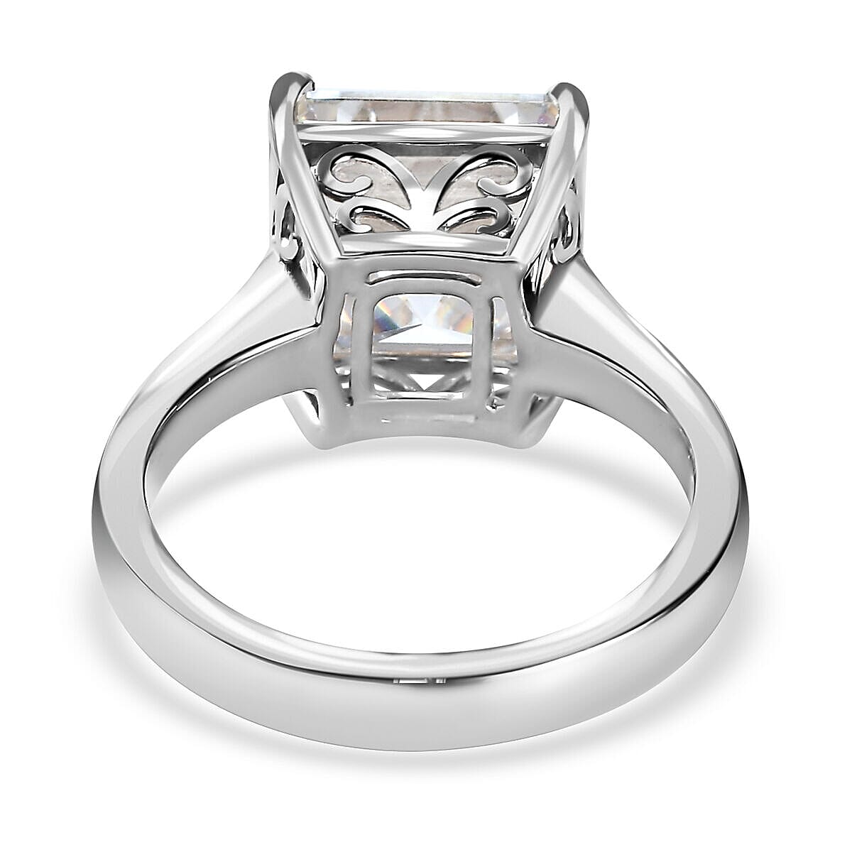 Moissanite (Asscher Cut) Solitaire Ring in Platinum Overlay Sterling Silver 5.40 Ct. 7326970 10